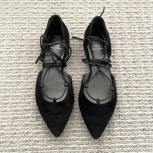 Stuart Weitzman Gilligan Suede Black Lace up Ballet Flat